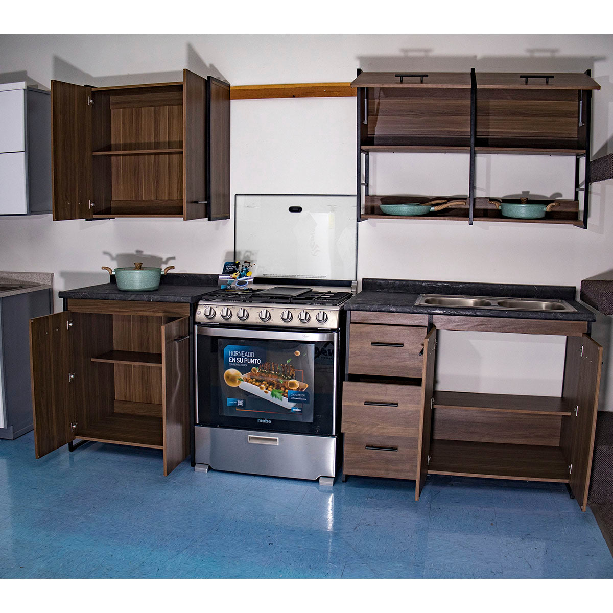 Cocina Integral Corey Nogal 4 Piezas