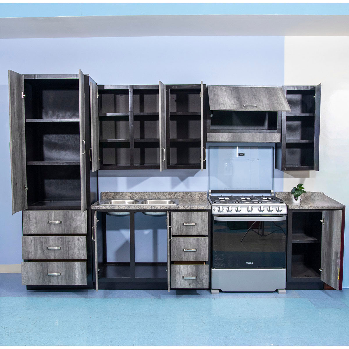 COCINA INTEGRAL TURQUIA GRIS 2.40M 5 PIEZAS