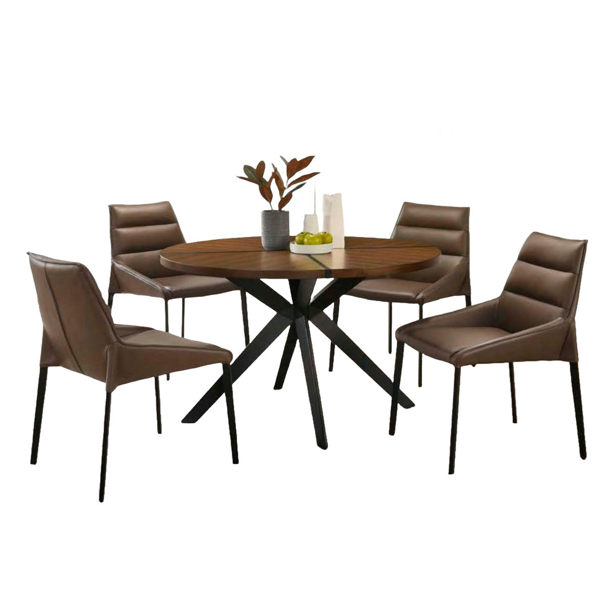 Comedor 4 Sillas Redondo Mocha Piel Cafe 