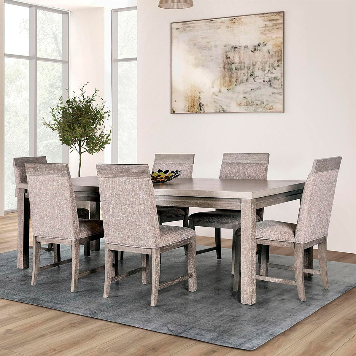 COMEDOR 6 SILLAS GRISTAL GRIS PIEDRA