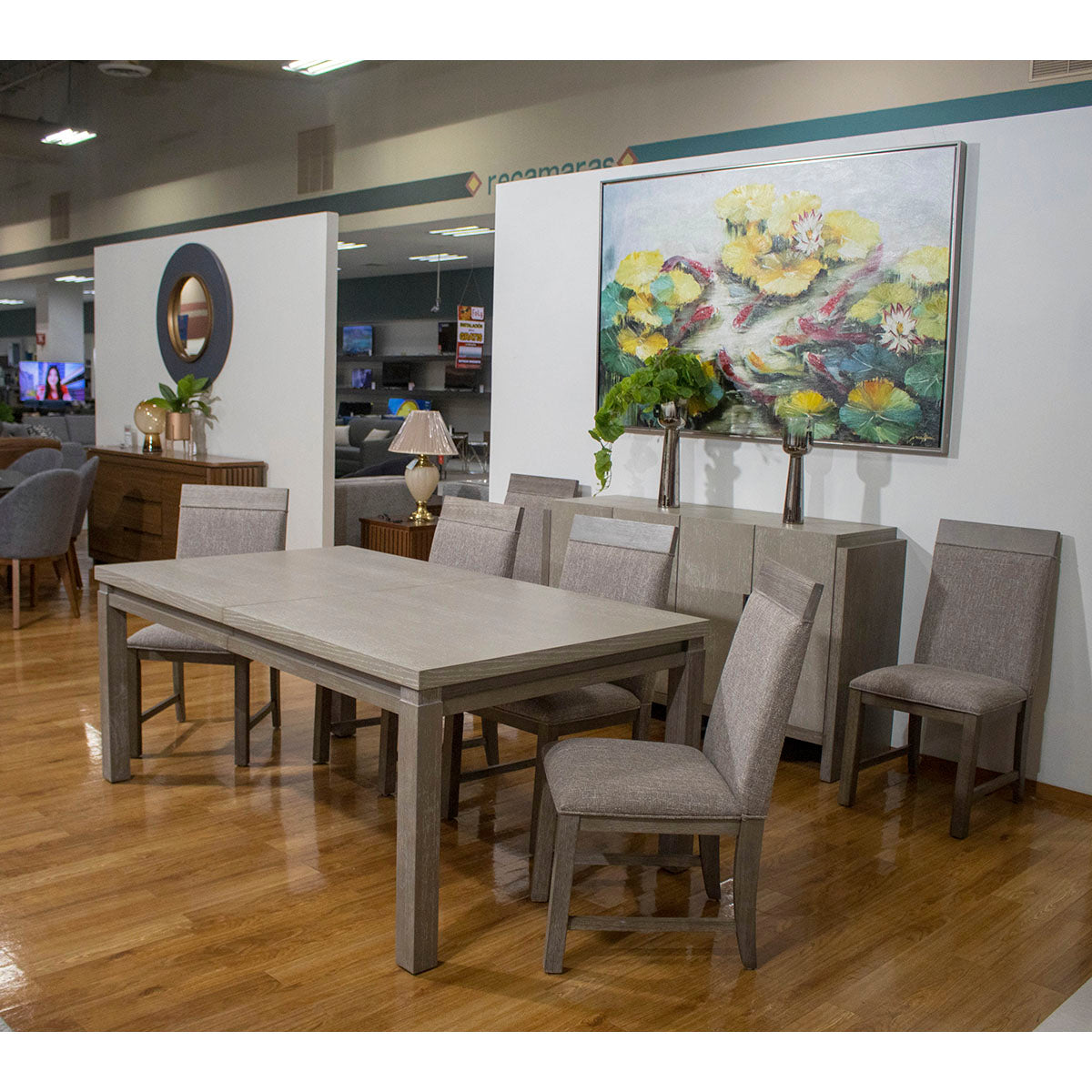 COMEDOR 6 SILLAS GRISTAL GRIS PIEDRA