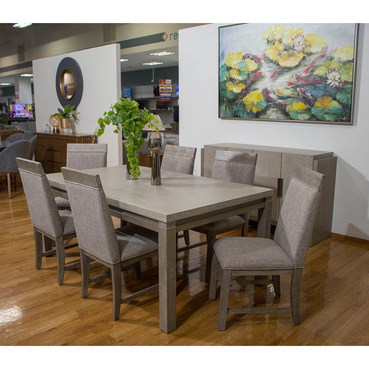 COMEDOR 6 SILLAS GRISTAL GRIS PIEDRA