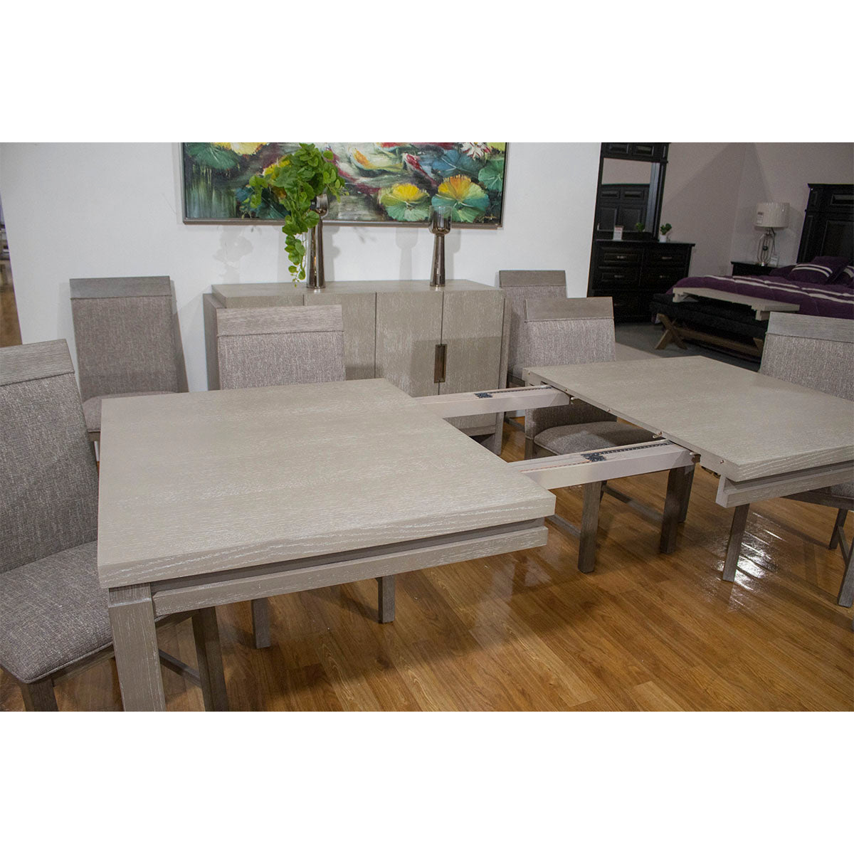COMEDOR 6 SILLAS GRISTAL GRIS PIEDRA