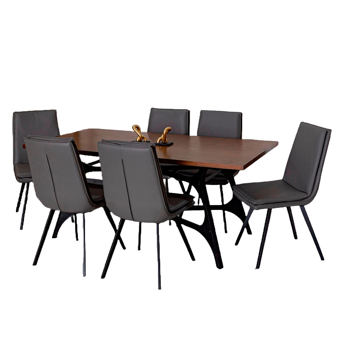 COMEDOR 6 SILLAS LIFESTYLE PIEL GRIS