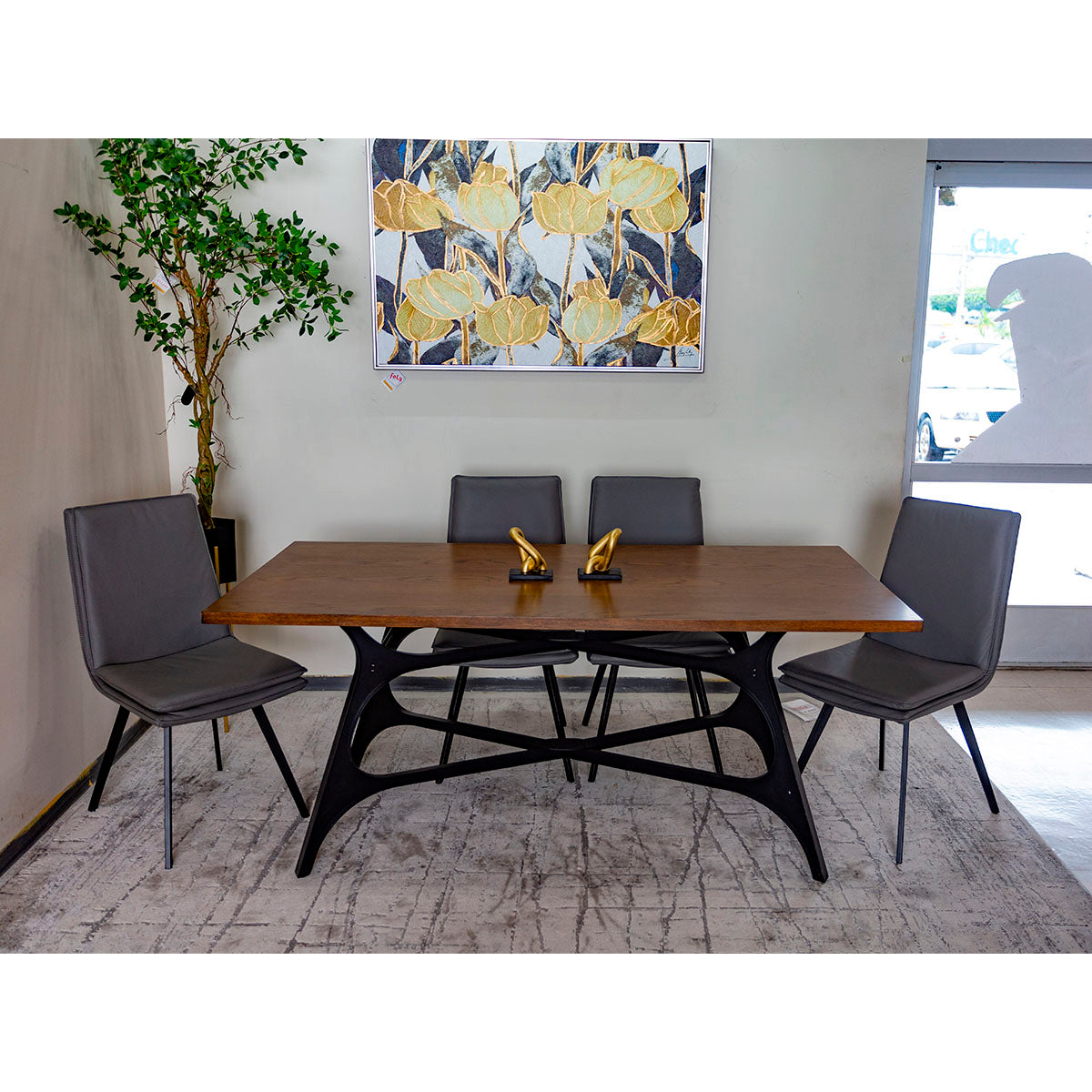 COMEDOR 6 SILLAS LIFESTYLE PIEL GRIS