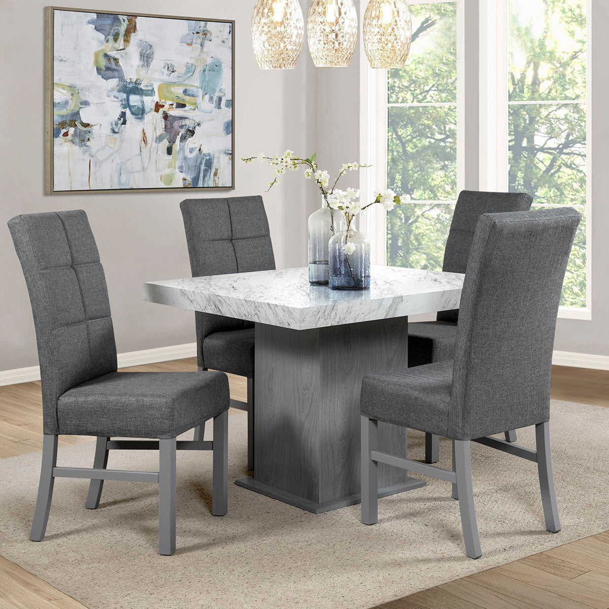 COMEDOR 4 SILLAS RENO GRIS