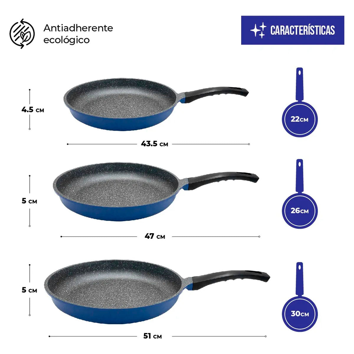 Juego de Sartenes Pastello Azul 3 Piezas