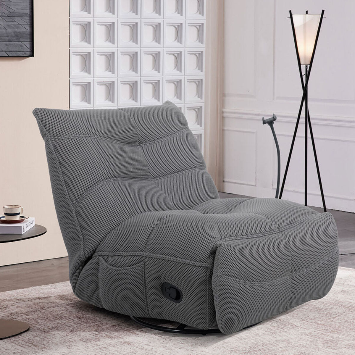 SILLON RECLINABLE GRIS GAMMER GIRATORIO CON MECEDORA INDIVIDUAL